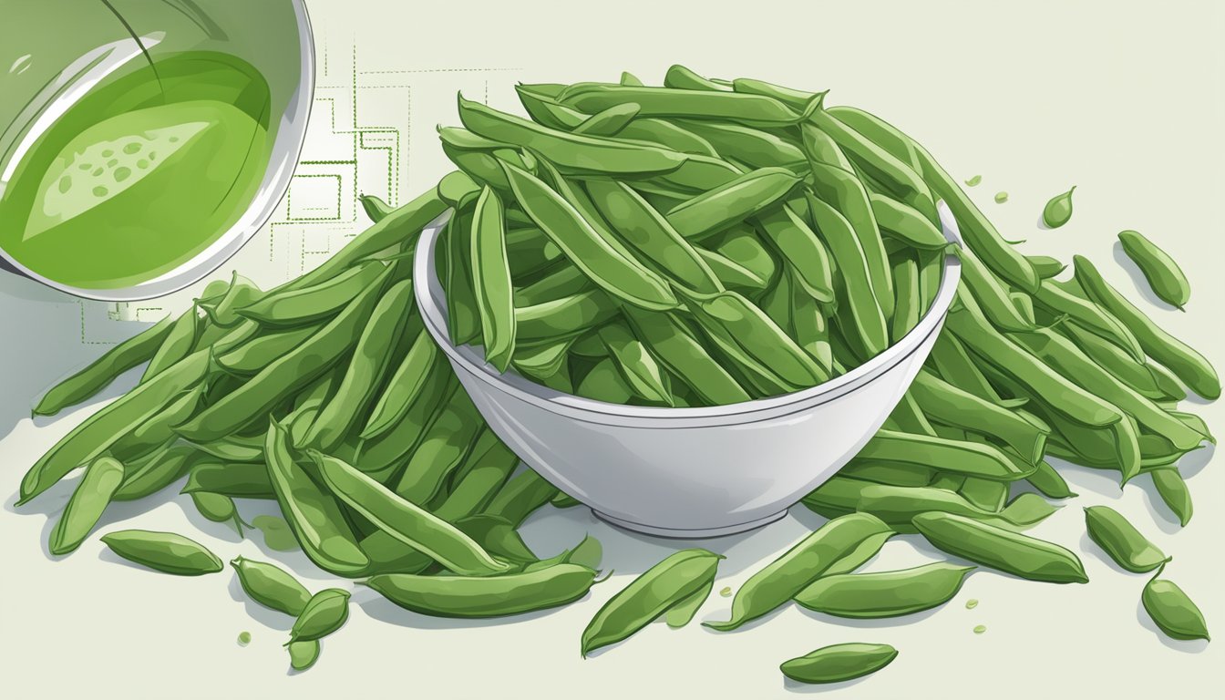 A pile of green beans spilling out of a measuring cup with the daily recommended intake of Vitamin K written next to it