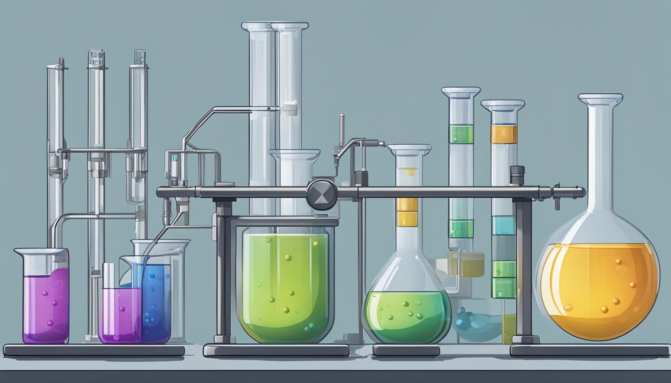 A laboratory setup with test tubes and beakers containing varying amounts of molybdenum, alongside enzyme samples undergoing reactions