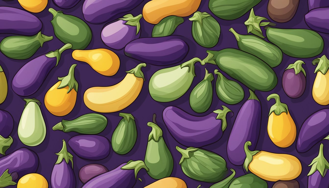 A colorful array of eggplants, varying in size and shape, arranged in a visually appealing manner to convey the concept of optimal antioxidant intake