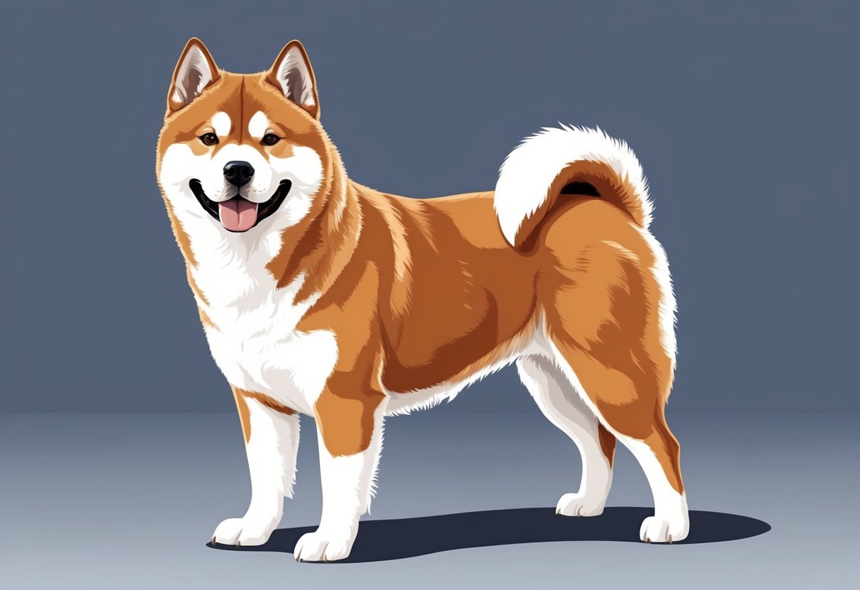 An Akita dog standing proud and alert, with a confident and dignified expression