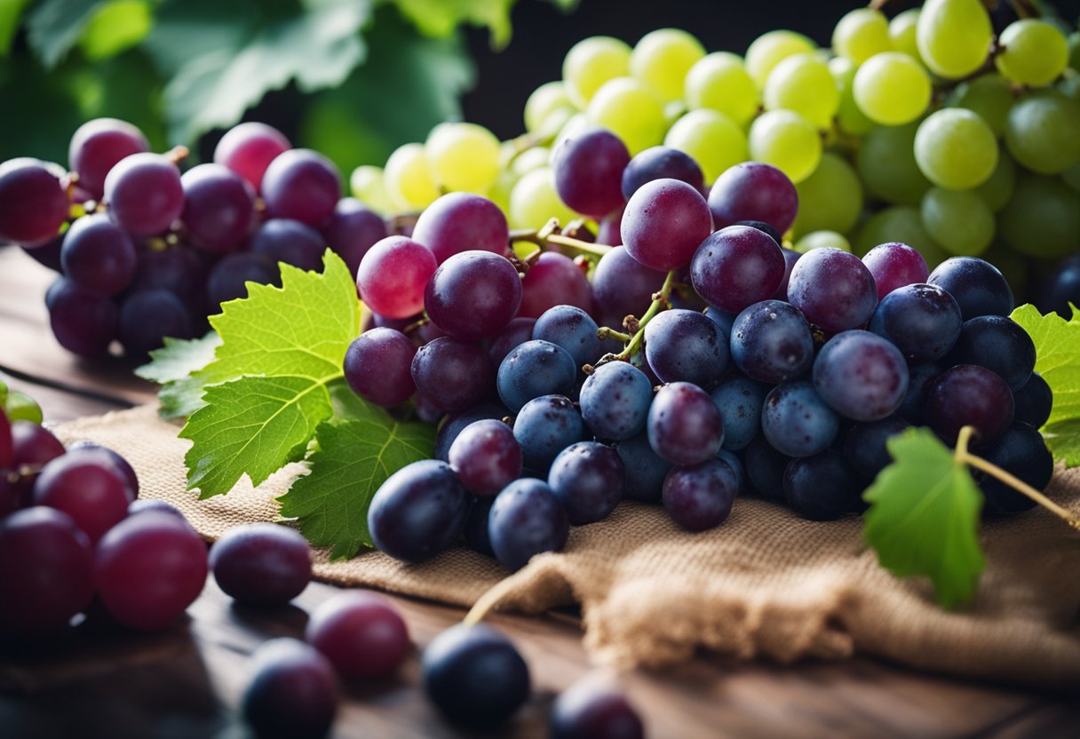 Uma variedade de uvas frescas sendo lavadas e preparadas para suco de uva caseiro