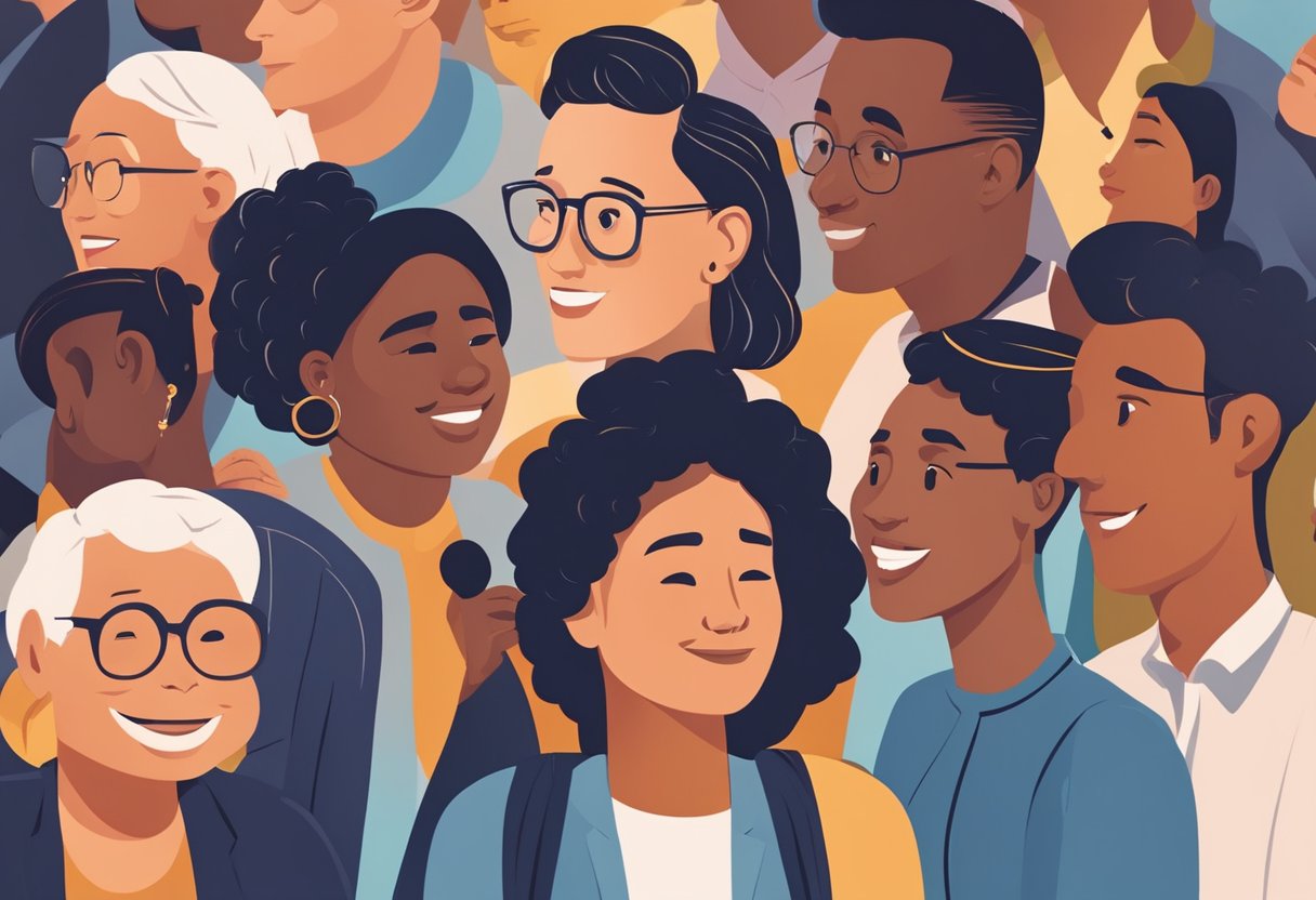 A group of diverse people engaging in conversation, displaying various emotions such as empathy, understanding, and patience