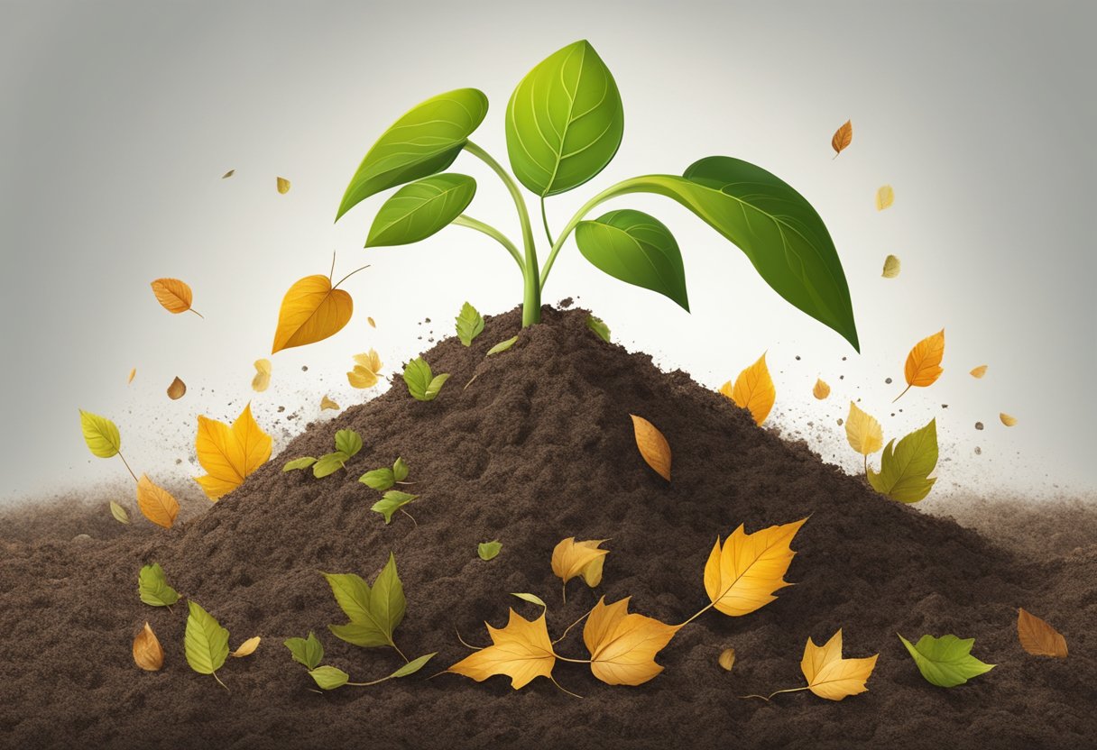 A seedling breaking through the soil, surrounded by fallen leaves and other plant life, symbolizing the embrace of failure for personal growth