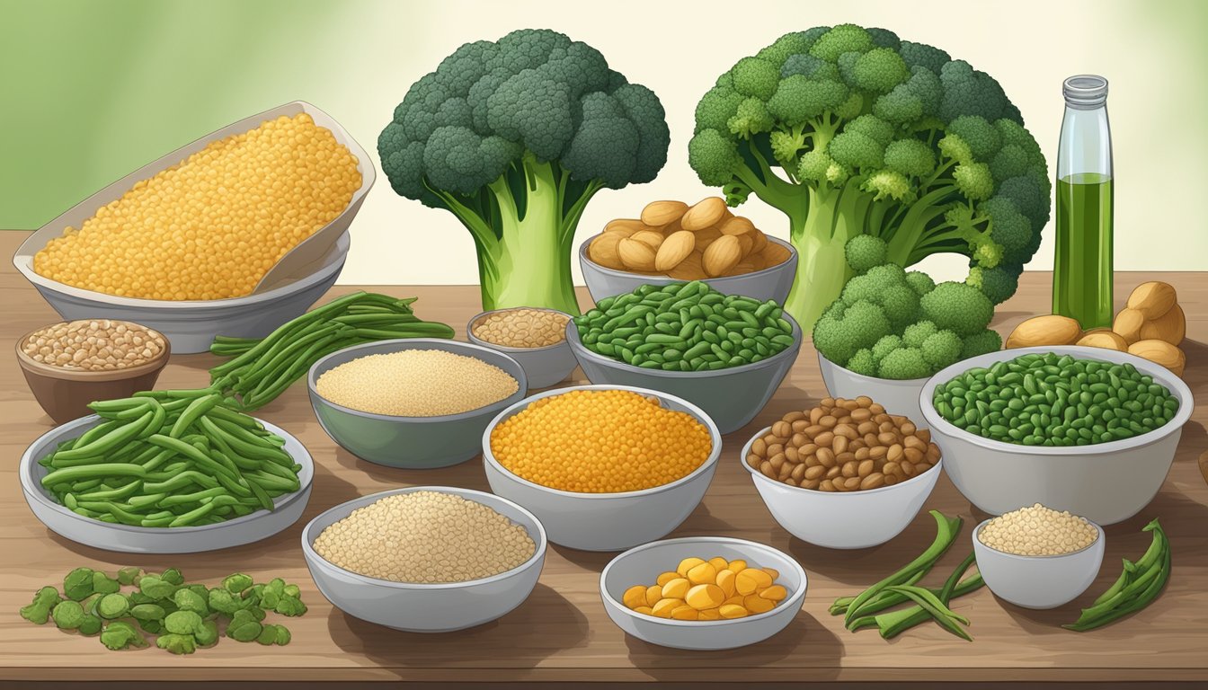 A variety of foods rich in chromium, such as broccoli, green beans, and whole grains, arranged on a table