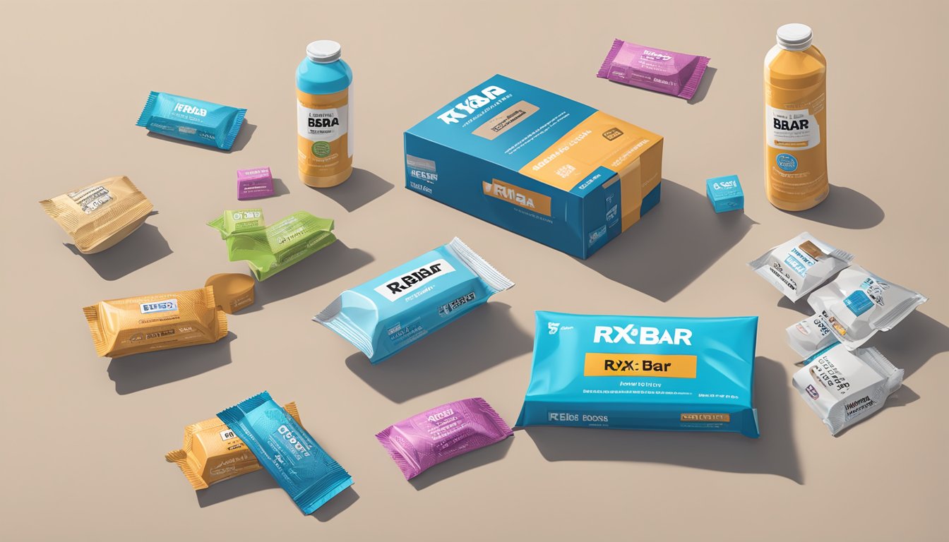 A table scattered with empty RXBAR wrappers, surrounded by discarded protein bar boxes