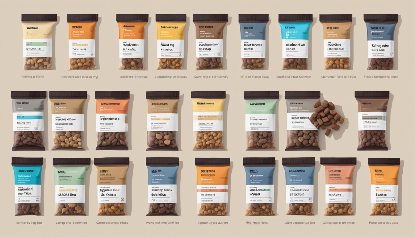 A table with various flavors of RXBAR protein bars stacked in neat rows, with a nutrition label displayed prominently