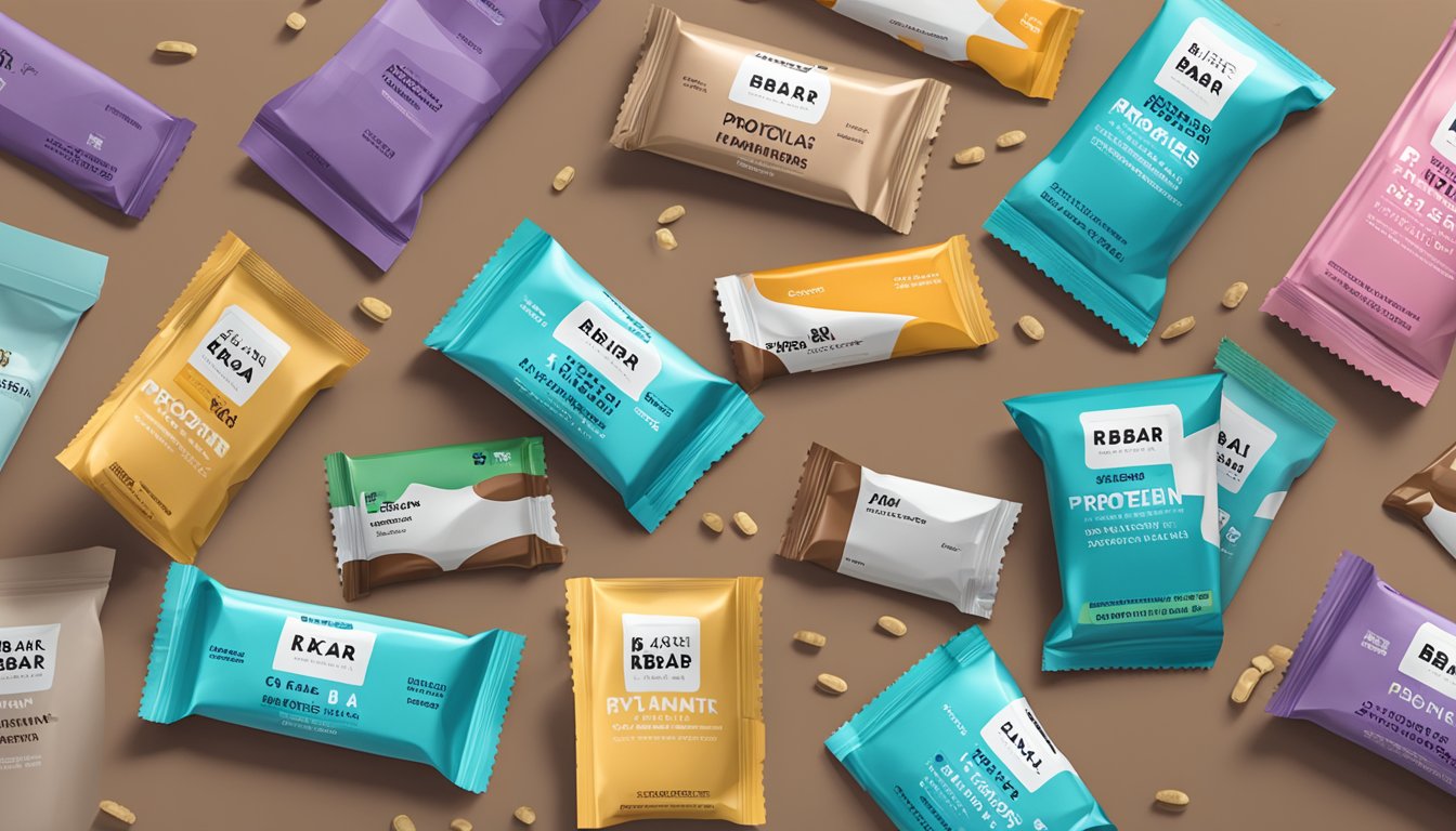 A pile of empty RXBAR protein bar wrappers, scattered across a table, with a few bars left in the box