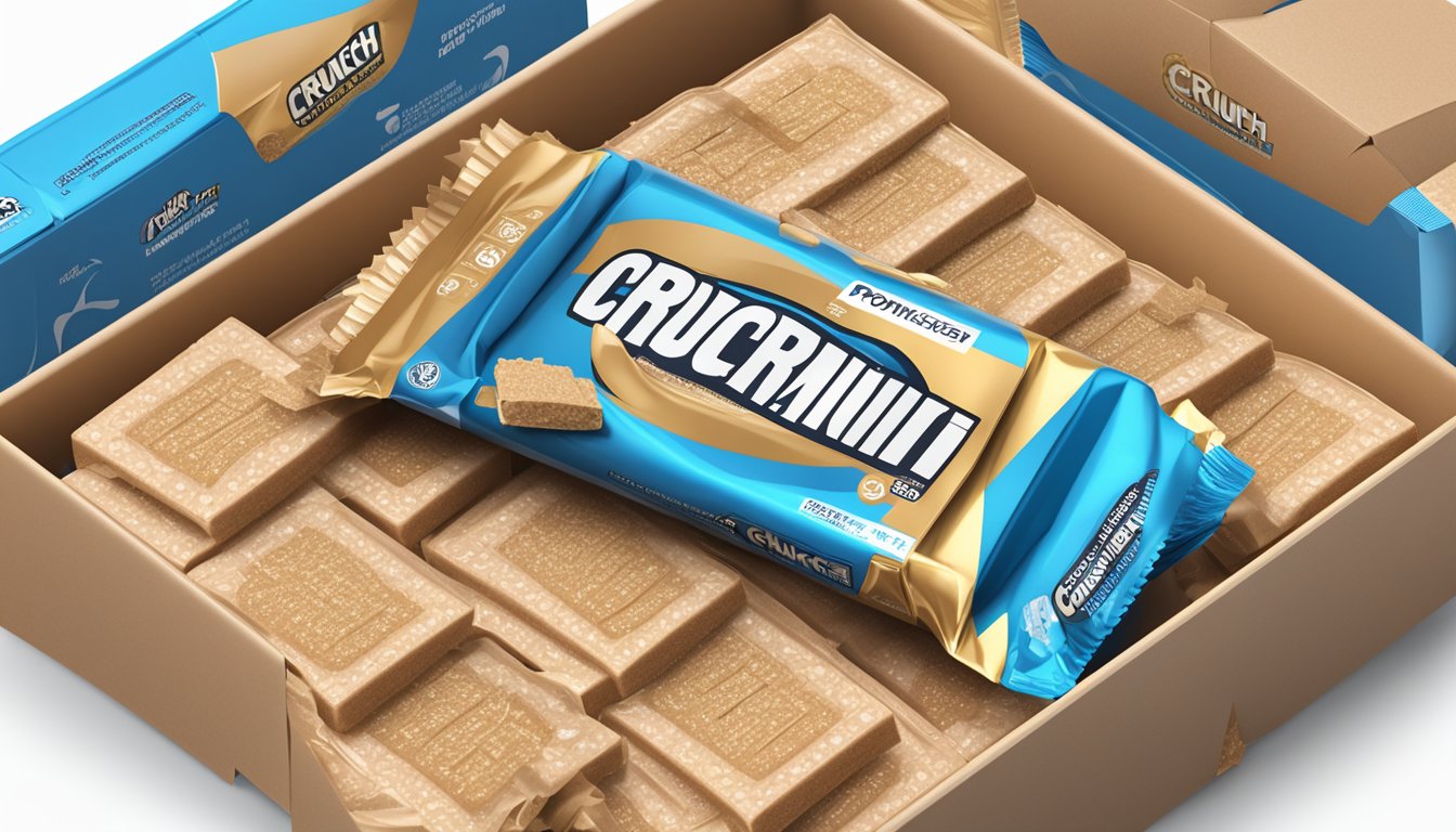 A pile of empty Power Crunch protein wafer bar wrappers scattered around an open box, with a few bars still left inside