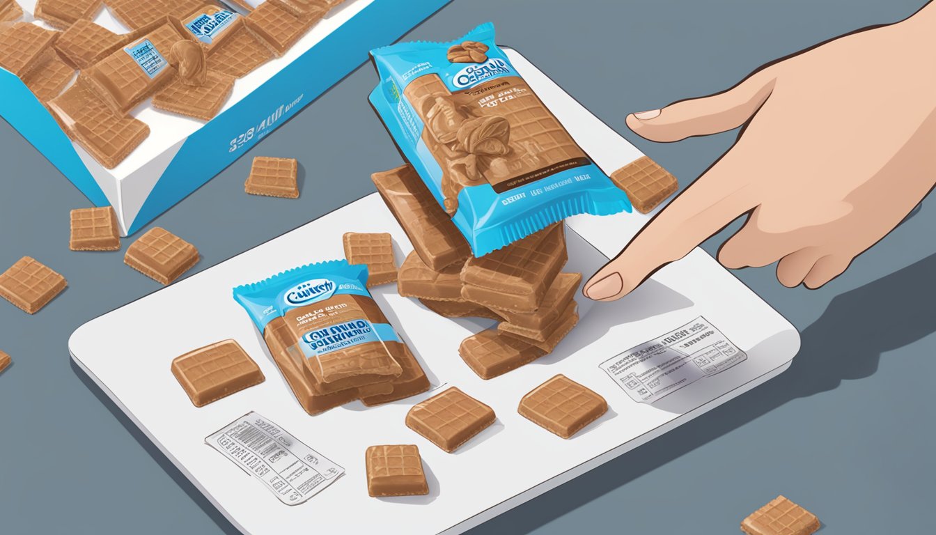 A table with an assortment of Power Crunch protein wafer bars, with a person reaching for another bar in the background