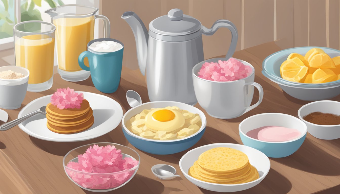 A table with multiple servings of Carnation Breakfast Essentials stacked up, with a measuring cup next to it