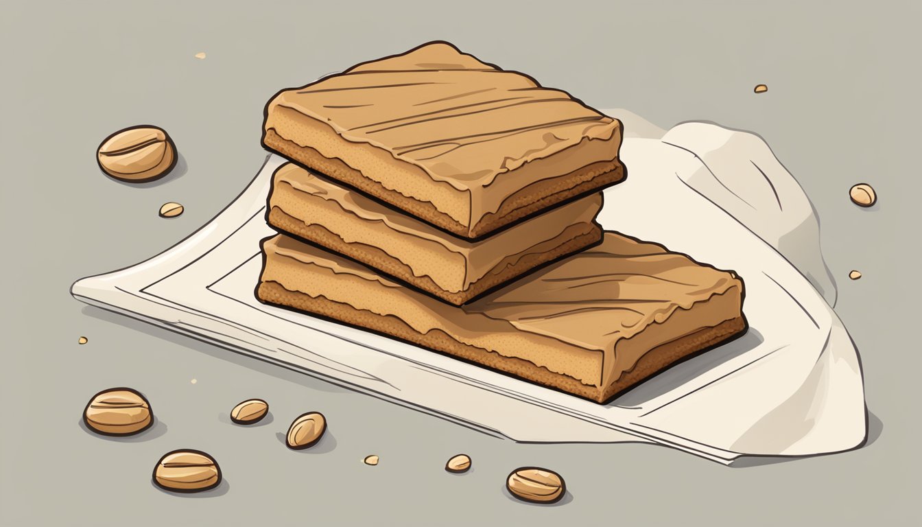 A stack of Larabar peanut butter cookie bars with a small portion highlighted, accompanied by a "limit" symbol