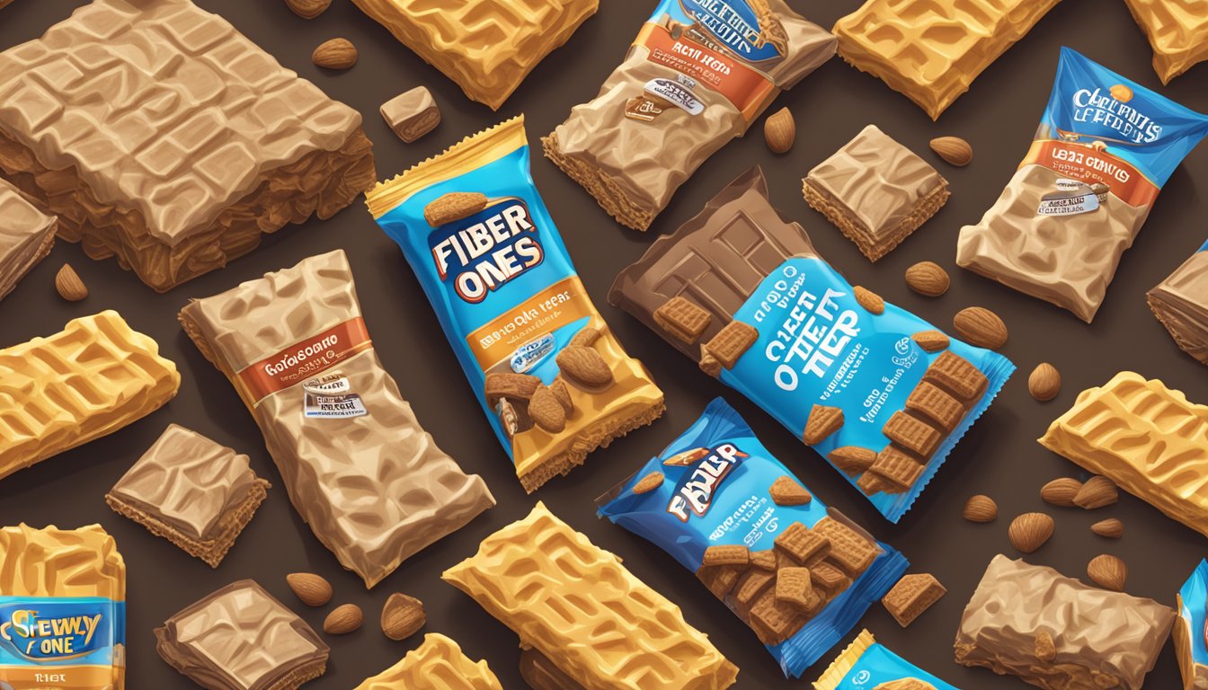 A pile of Fiber One Chewy Bars stacking up, with a warning sign next to it