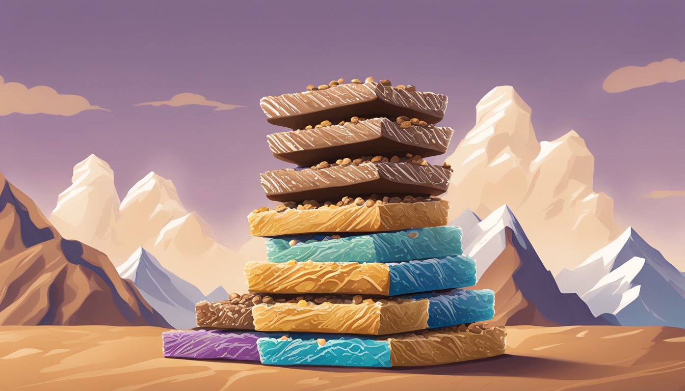 A mountain of Nick's protein bars towering over a scale