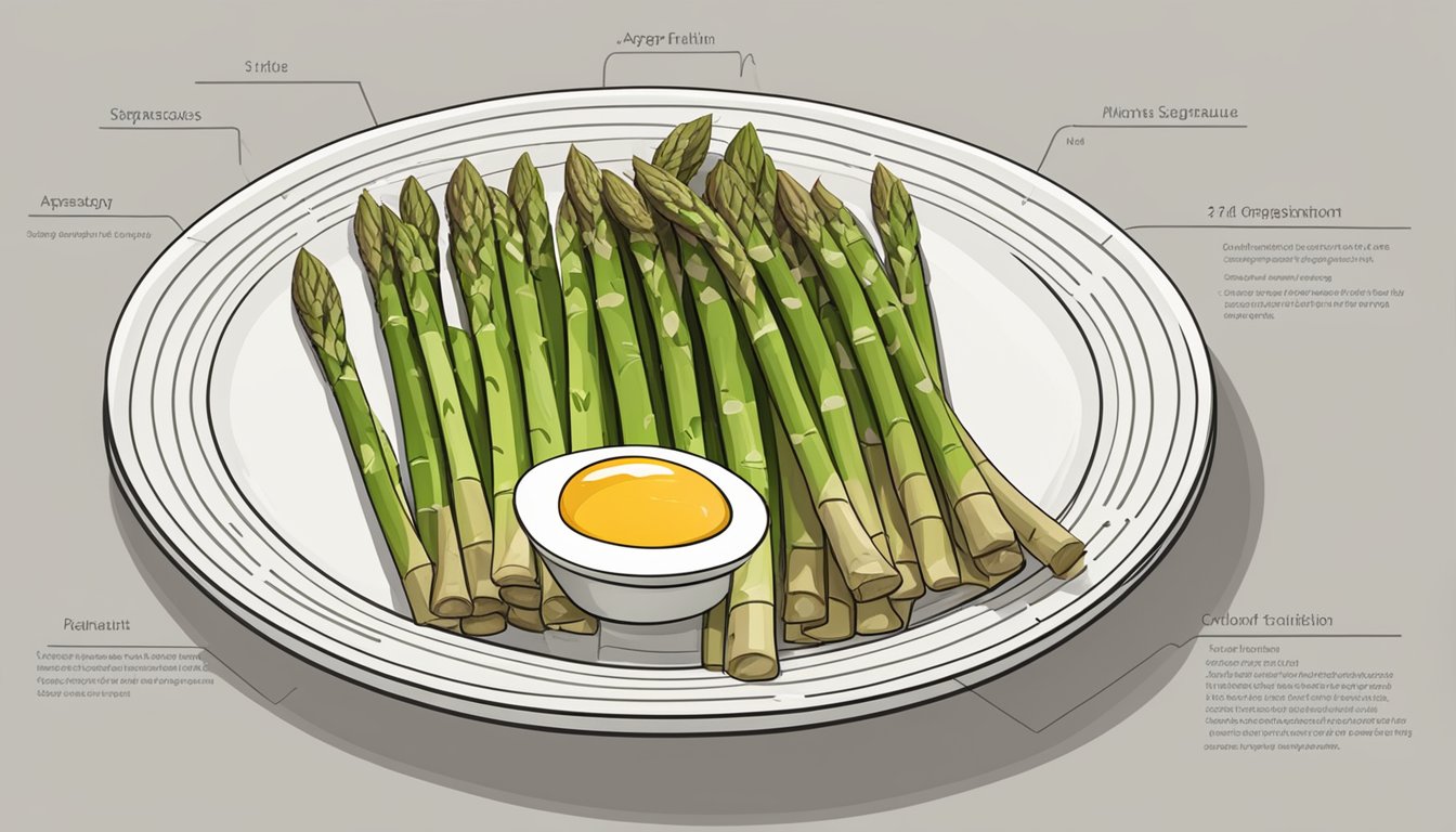 A plate of asparagus with a serving size indicator and a daily folate requirement chart