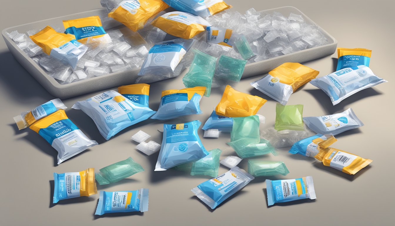 A table with multiple LMNT electrolyte packets scattered around, some opened and empty, indicating excessive consumption