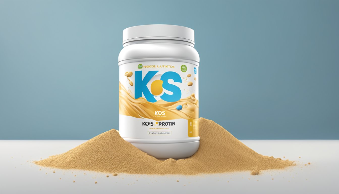 A container of KOS Protein Powder with multiple scoops spilling out