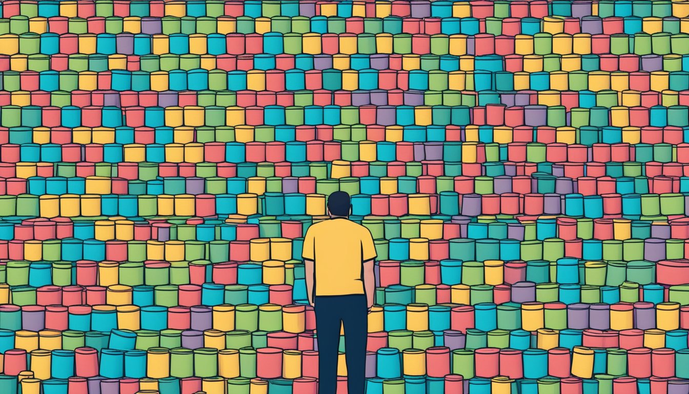 A mountain of empty shake containers towering over a person