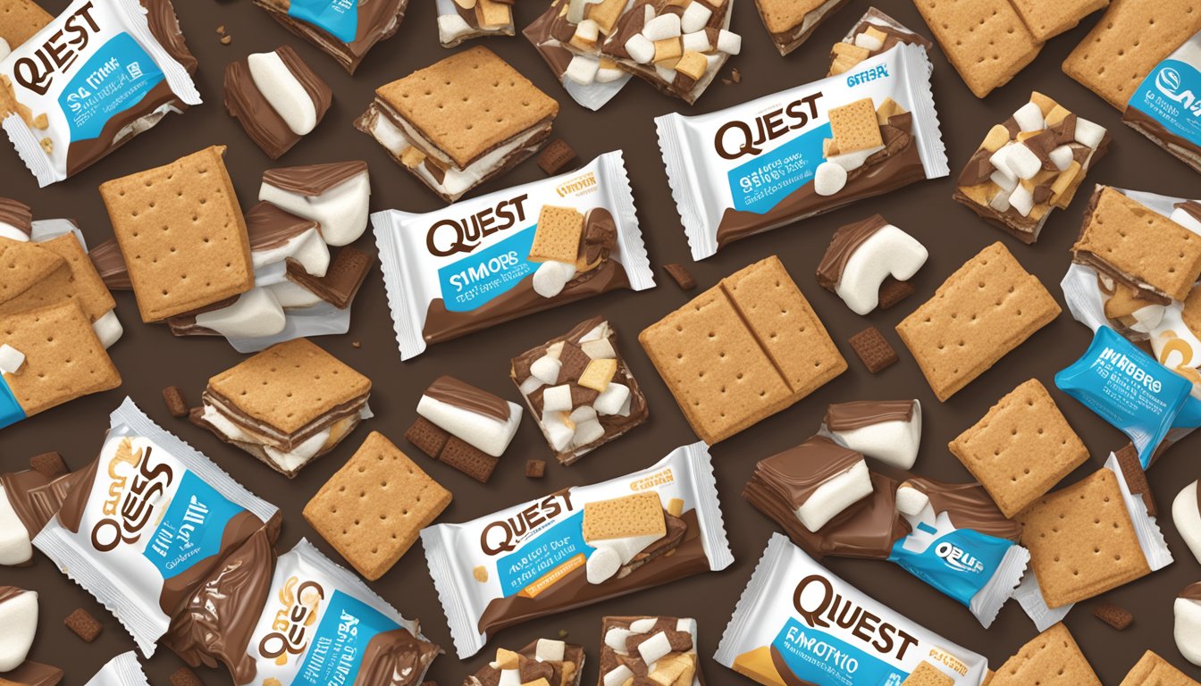 A plate piled high with Quest Nutrition S'mores bars, surrounded by empty wrappers