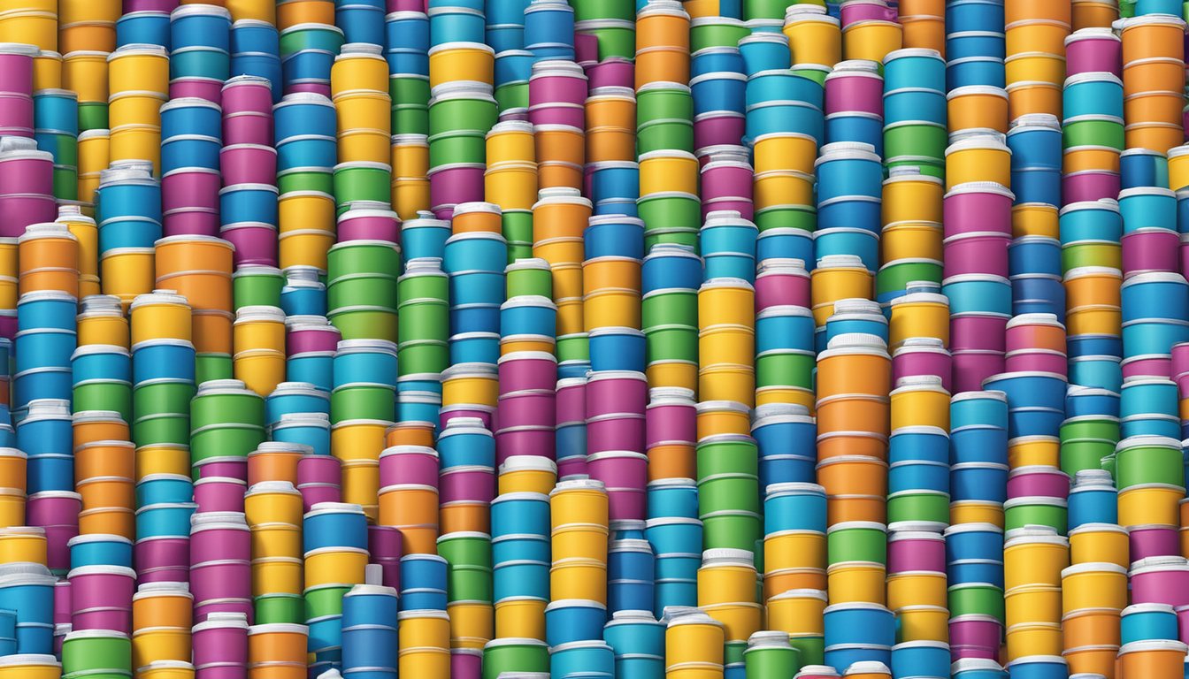 A mountain of empty Bare Performance Nutrition Drink Mix containers stacked high