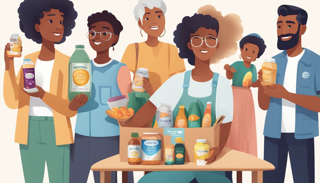 A group of diverse individuals with different dietary needs holding various food items, with a focus on a bottle of Dr. Berg Zero Sugar Hydration