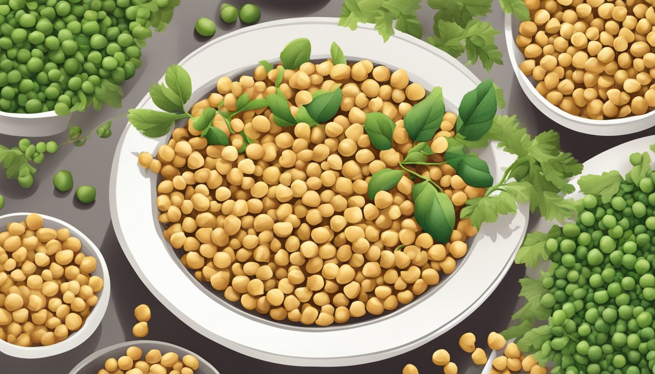 A bowl overflowing with crunchy chickpeas, surrounded by fresh whole chickpeas and vibrant green chickpea plants