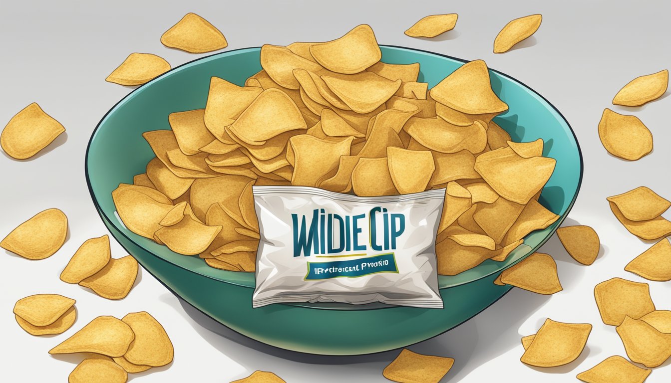 A bowl overflowing with multiple bags of Wilde protein chips, surrounded by empty chip bags