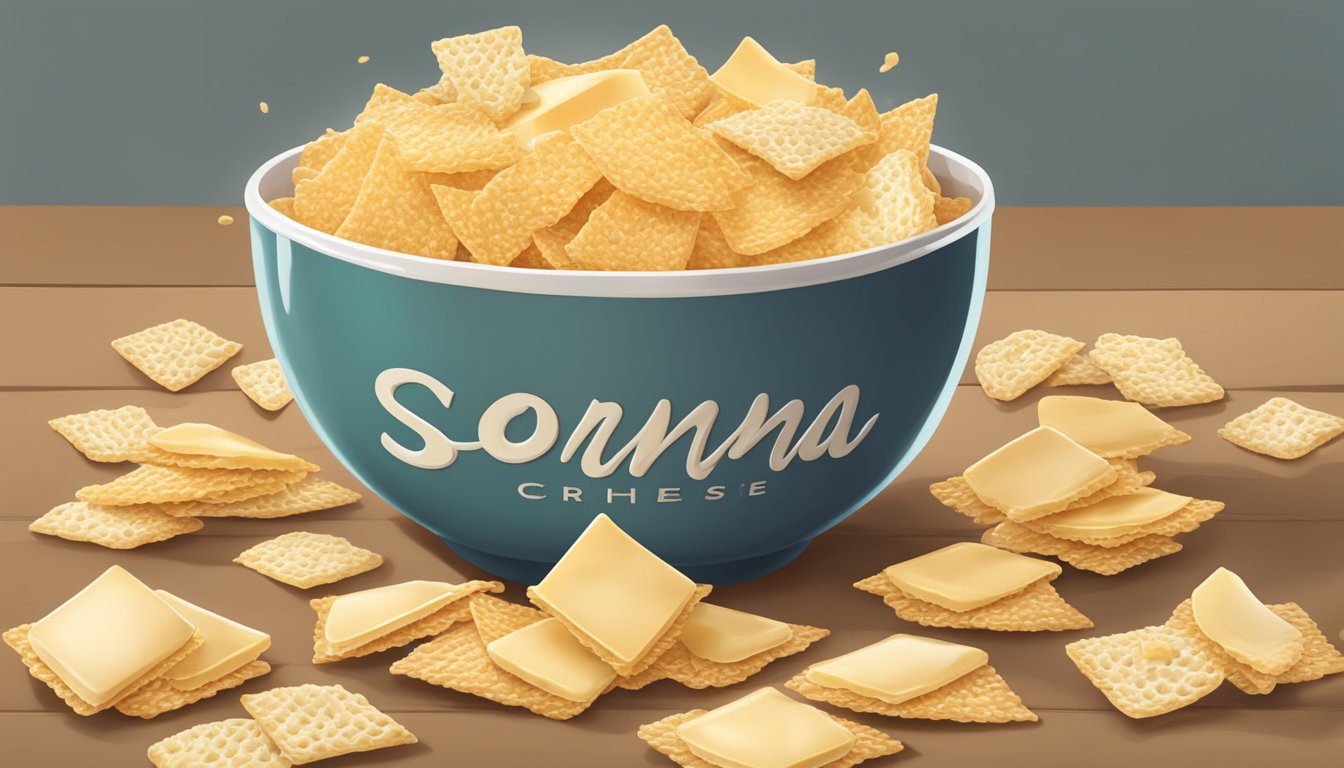 A bowl overflowing with Sonoma Creamery Cheese Crisps, spilling onto a table