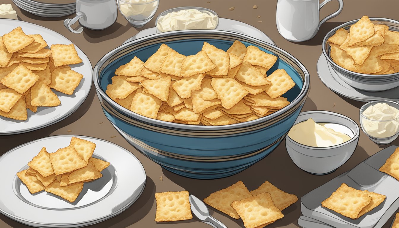 A bowl overflowing with Sonoma Creamery cheese crisps, surrounded by empty plates