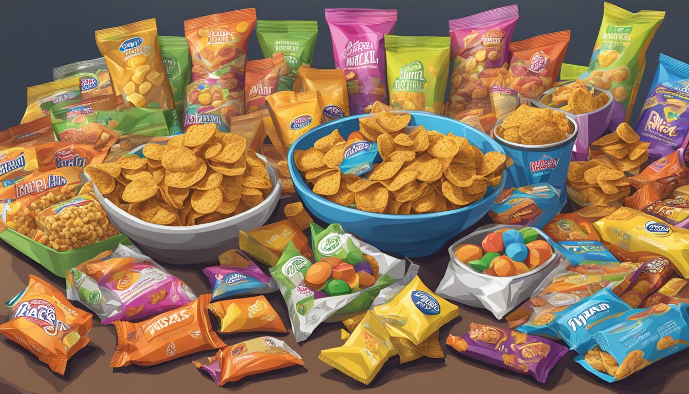 A table piled high with Rivalz Stuffed Snacks, surrounded by empty wrappers