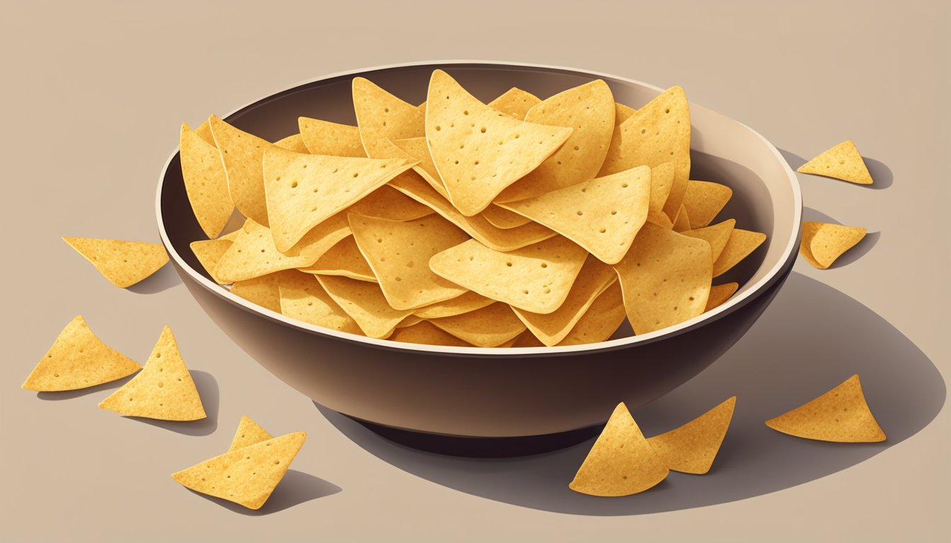 A bowl overflowing with tortilla chips, surrounded by empty bags