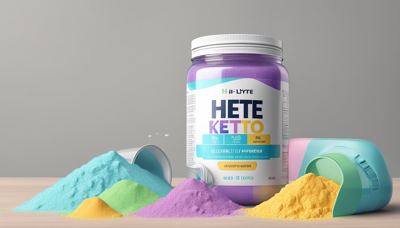 A jar of hi lyte keto electrolyte powder overflowing with scoops