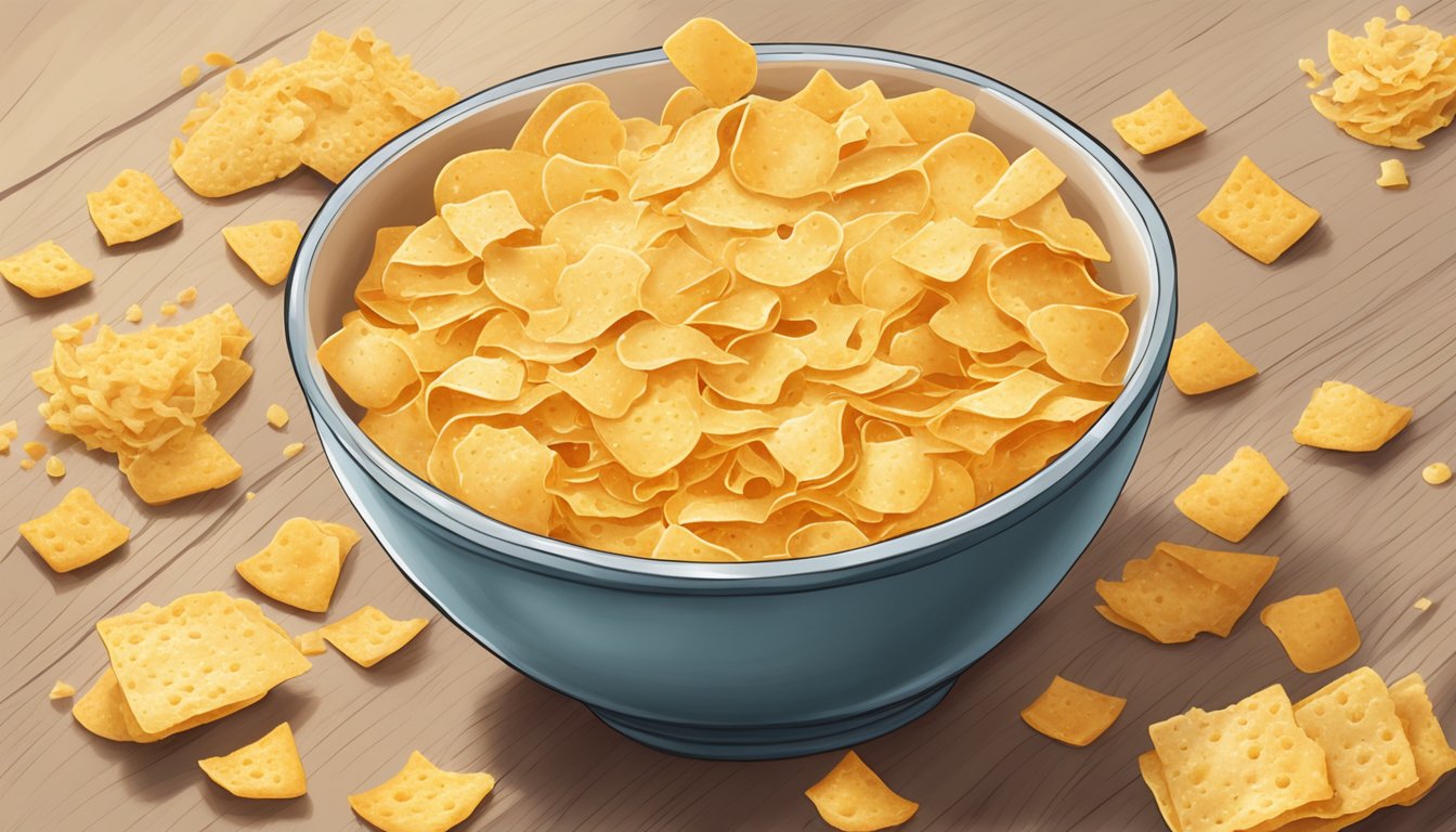 A bowl overflowing with Whisps Cheese Crisps, scattered on a table