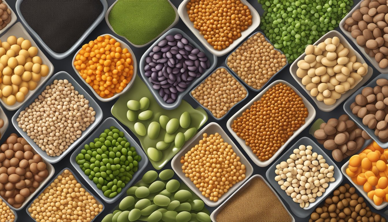 A colorful array of legumes, including beans, lentils, and chickpeas, arranged in a balanced serving size for optimal health