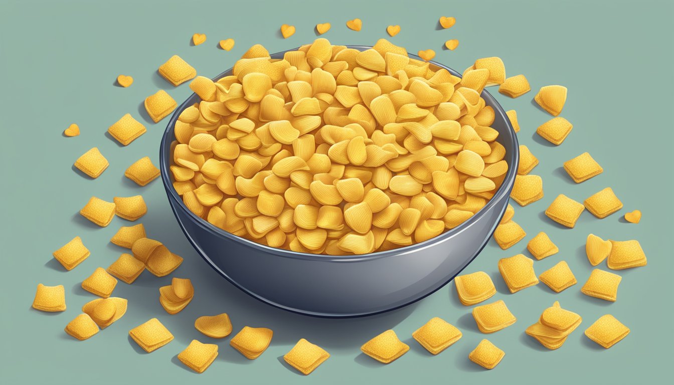 A bowl overflowing with love corn snacks, scattered on a table