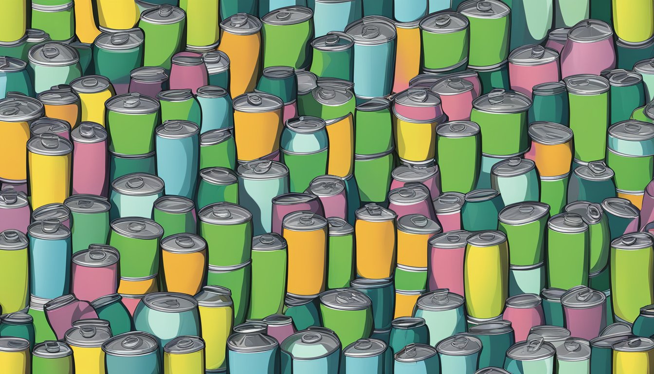 A stack of empty Ardor sparkling water cans, overflowing from a recycling bin