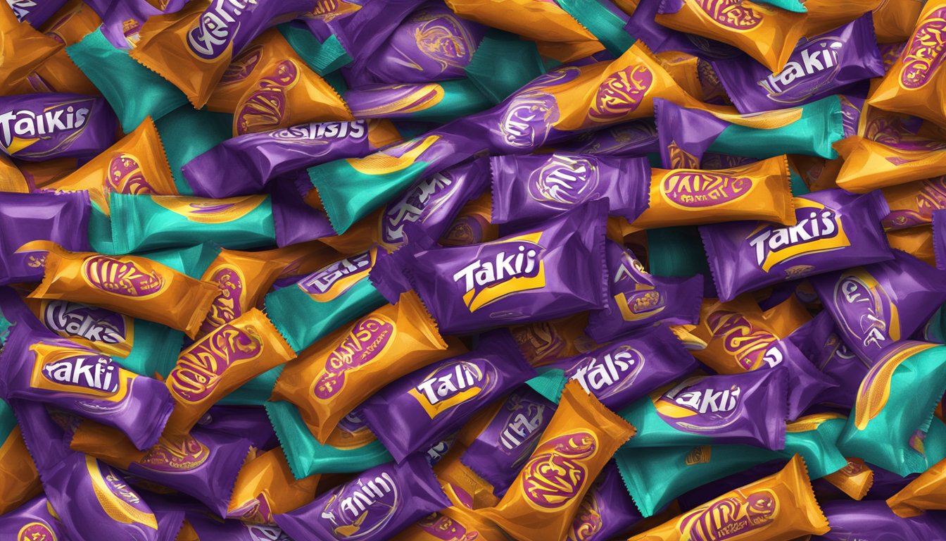 A pile of Takis spilling out of an open bag, surrounded by empty chip wrappers