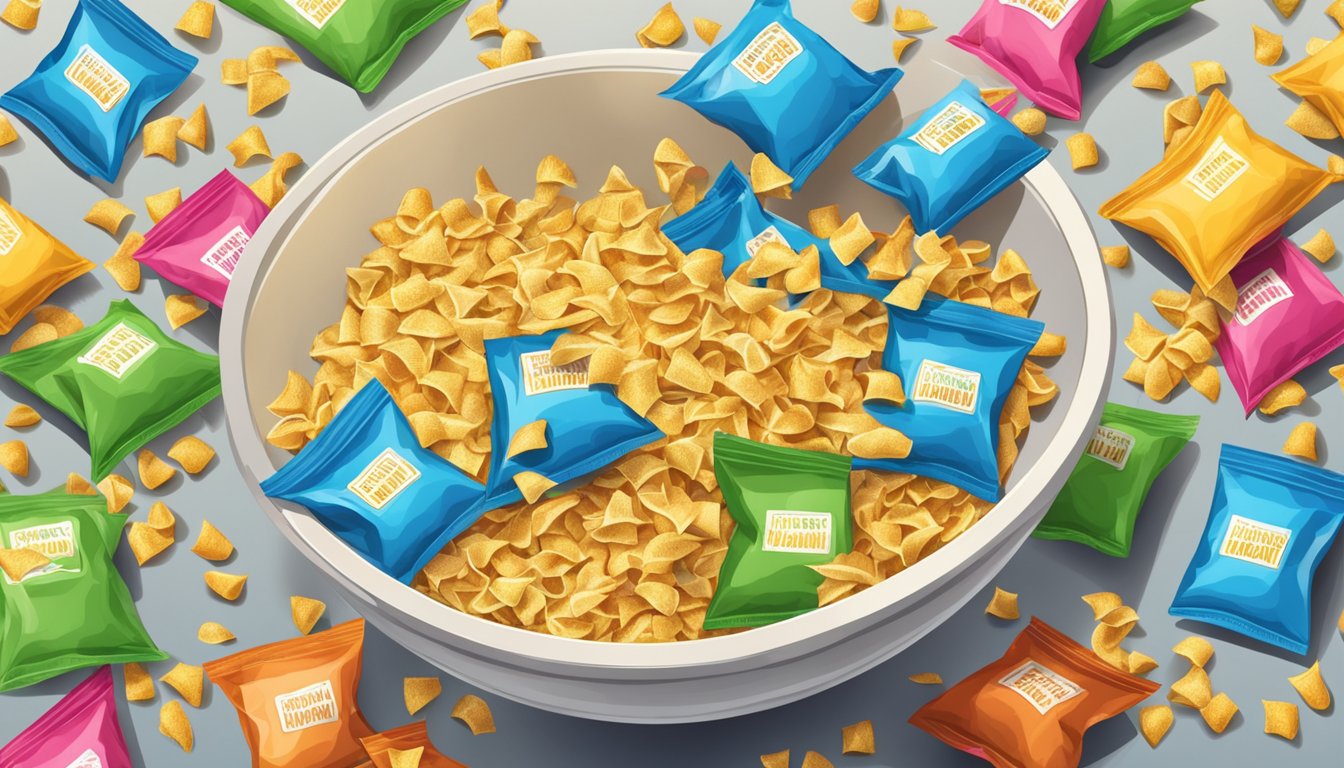 A large bowl overflowing with popcorners, surrounded by empty bags and scattered kernels