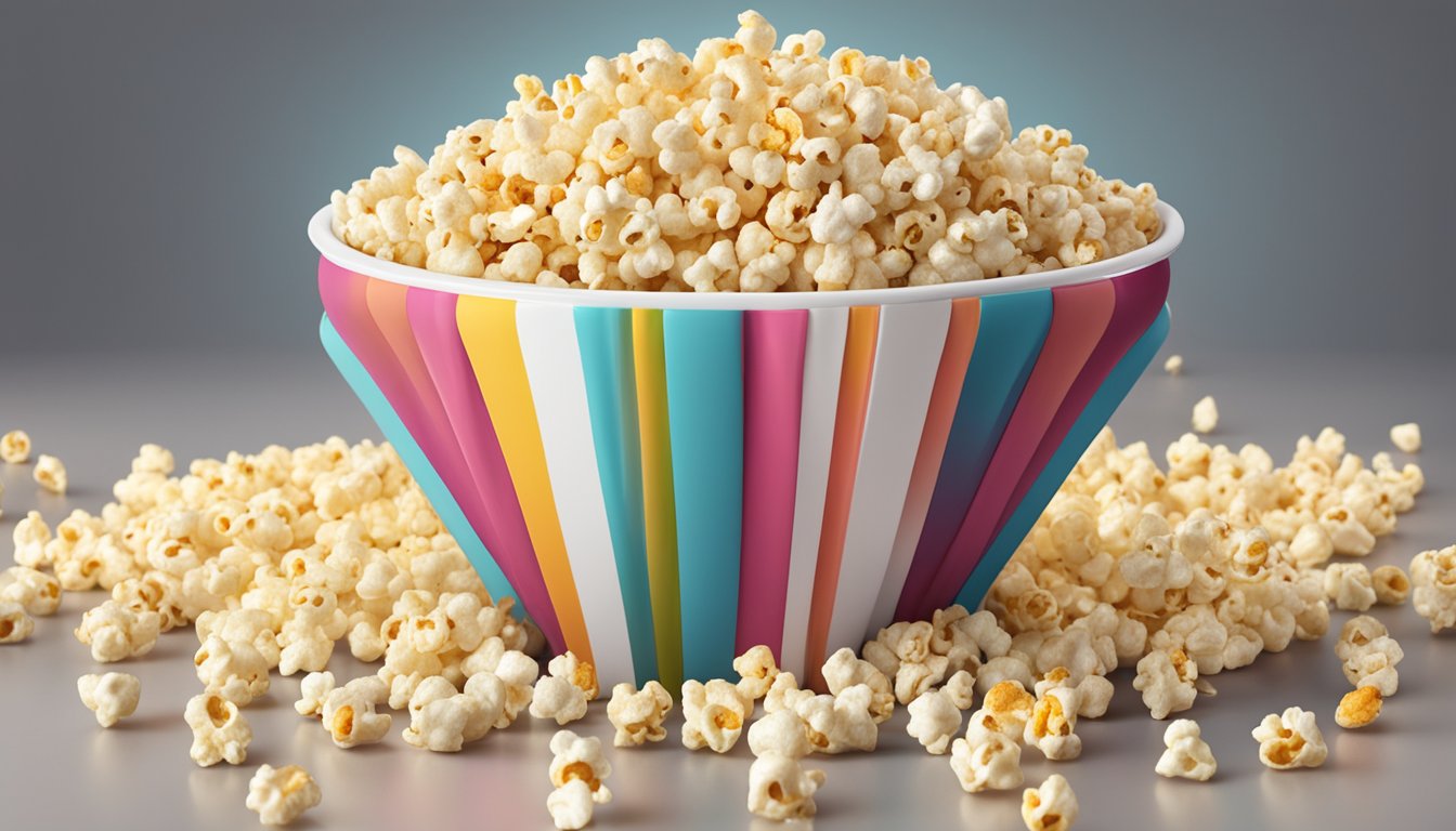 A bowl of popcorn with various seasonings and toppings scattered around it, surrounded by multiple empty popcorn bags and containers