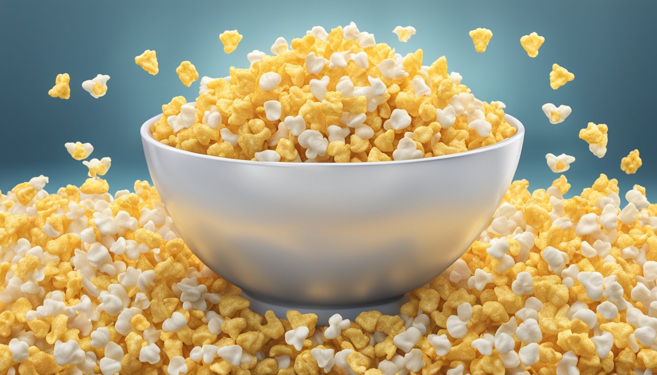 A bowl overflowing with PopCorners popcorn chips, surrounded by empty bags