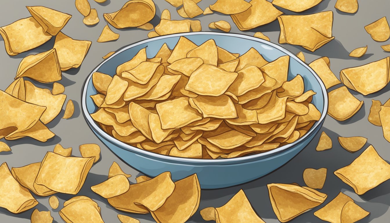 A bowl overflowing with Kibo Chickpea Chips, surrounded by empty chip bags