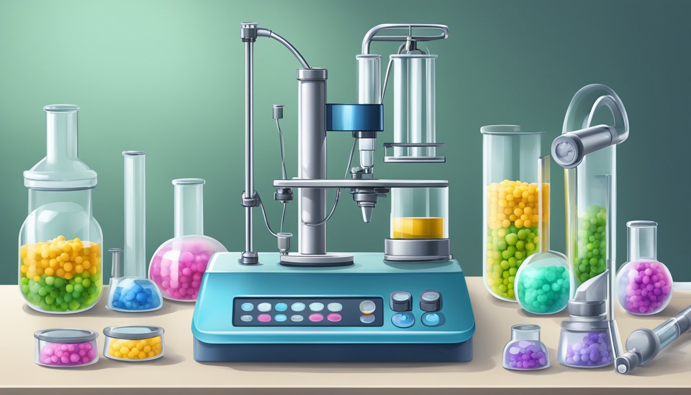 A laboratory setup with test tubes, a scale, and a microscope for measuring and monitoring zinc levels for immune function