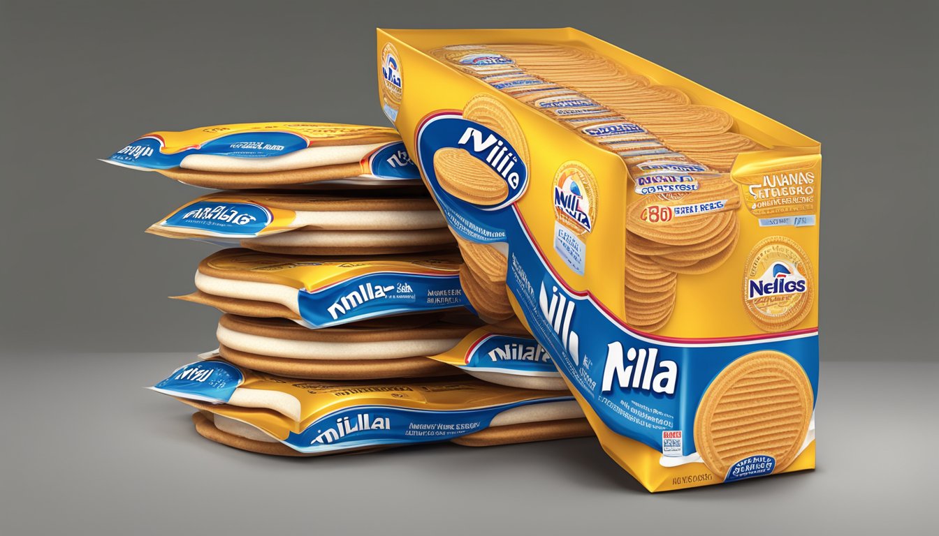 A stack of Nabisco Nilla Wafers with a serving size label