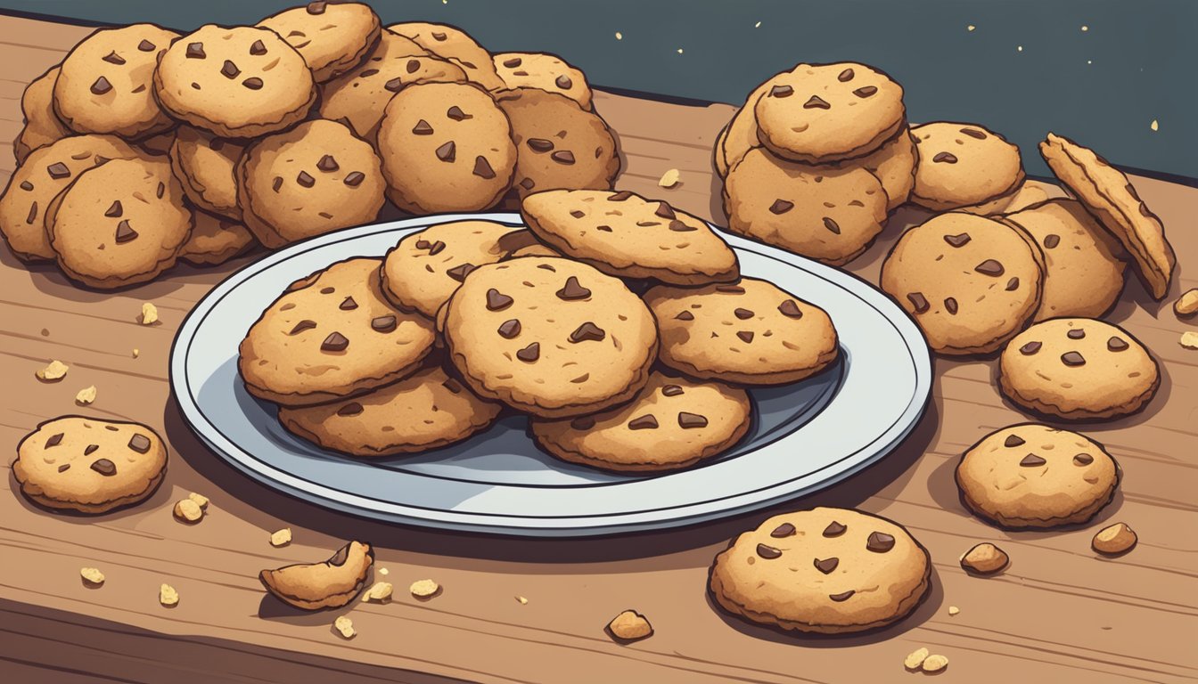 A plate filled with archway cookies, with a pile of crumbs next to it