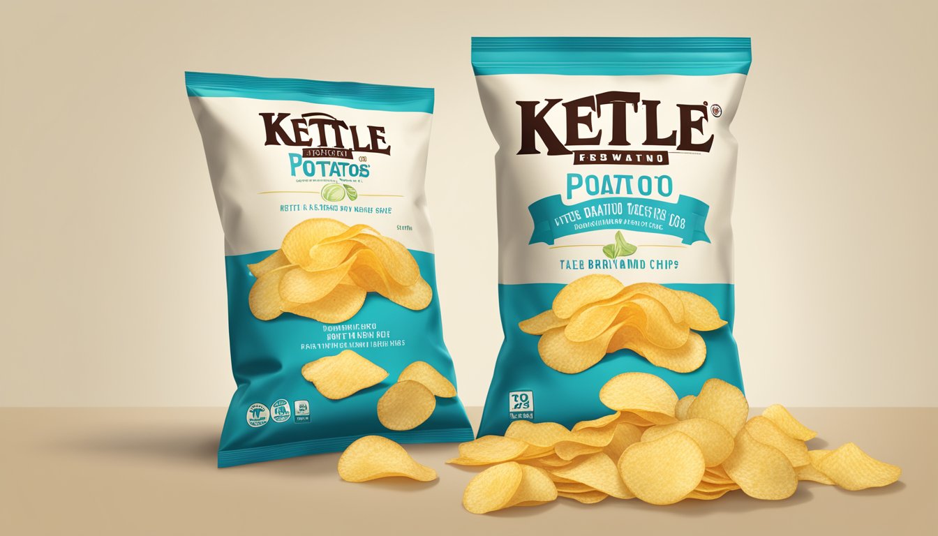 A bag of kettle brand potato chips with a portion size guide and a question mark