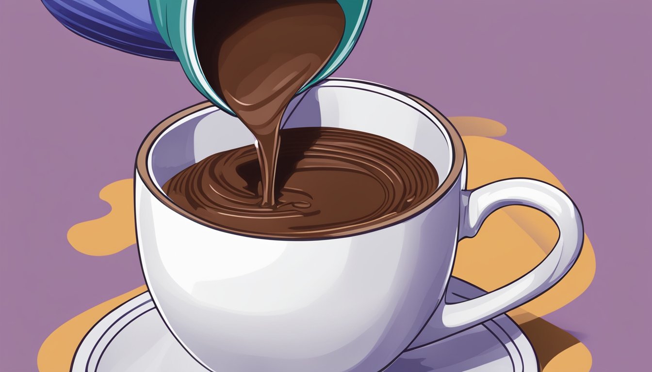 A person pouring excessive Cadbury drinking chocolate powder into a cup