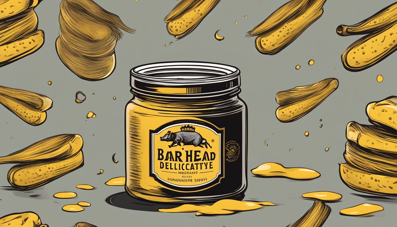 A jar of Boar's Head Delicatessen Style Mustard overflowing with excessive daily consumption