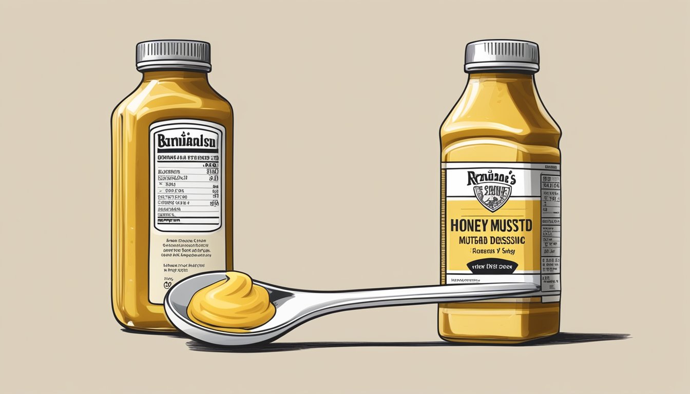 A bottle of Brianna's honey mustard dressing with a measuring spoon next to it, indicating the suggested daily amount