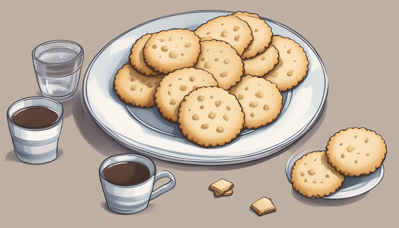 A plate of Lorna Doone shortbread cookies with a serving size of 2 cookies, alongside a measuring cup and a daily intake recommendation of 2 servings