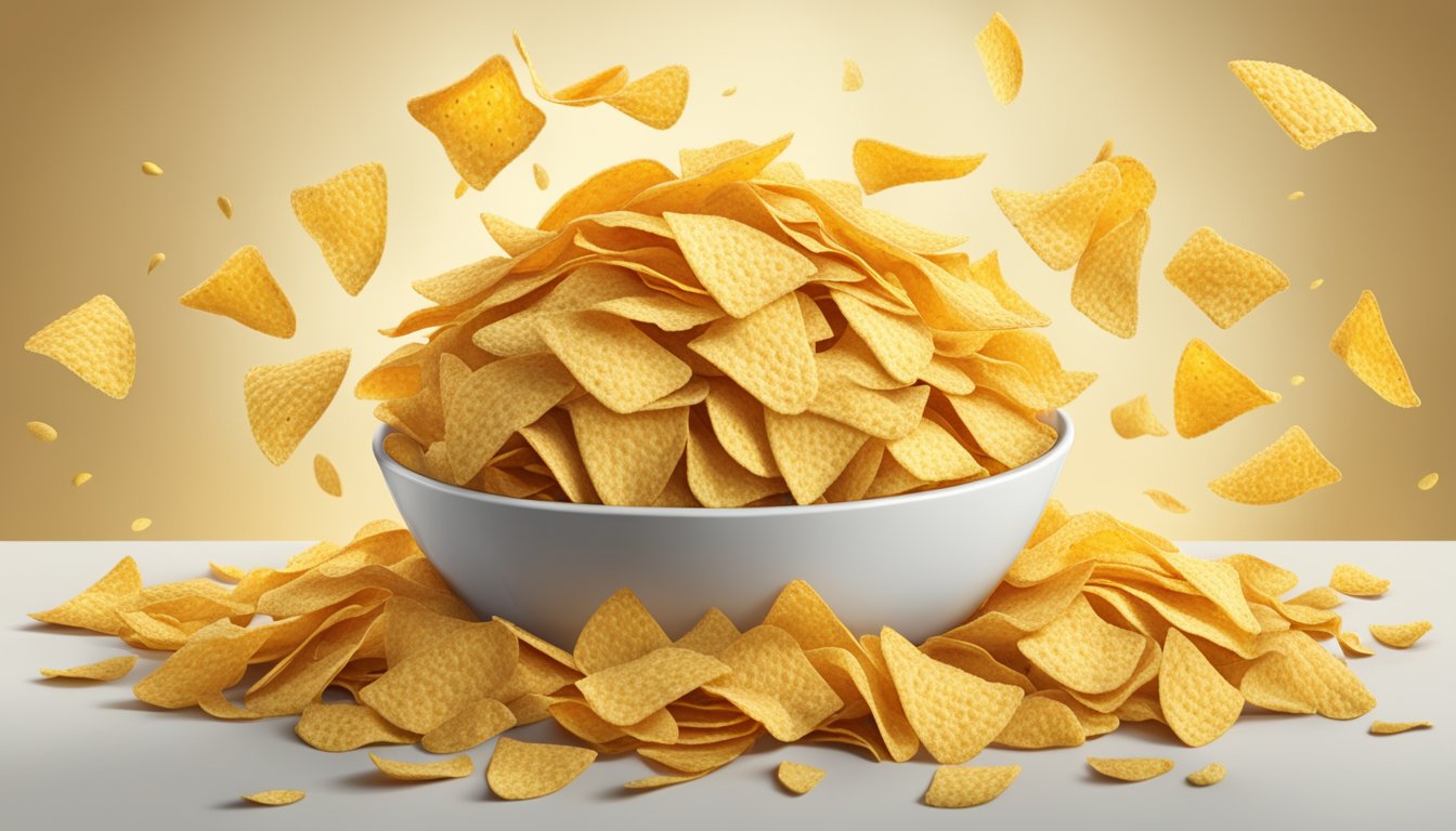 A pile of Fritos corn chips overflowing from a large bowl, surrounded by empty chip bags