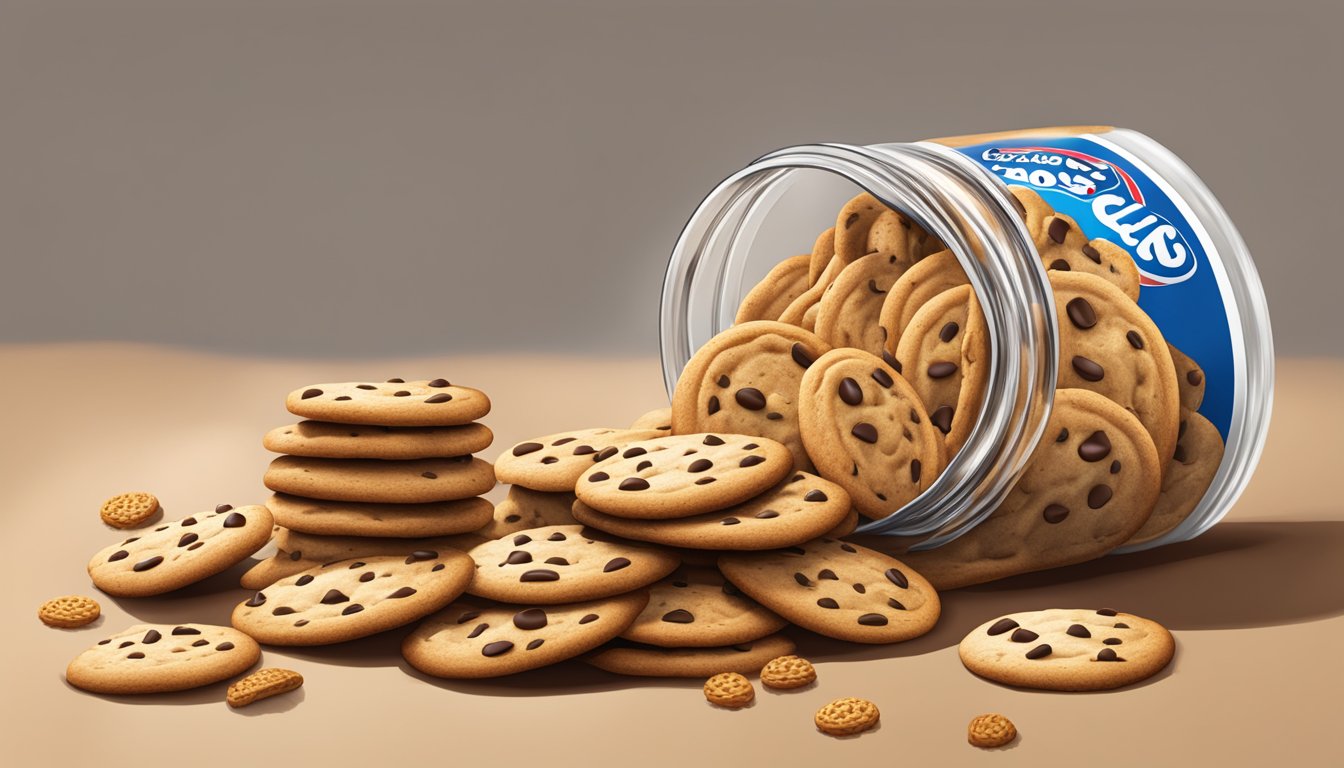 A pile of Chips Ahoy cookies spilling out of an overflowing cookie jar